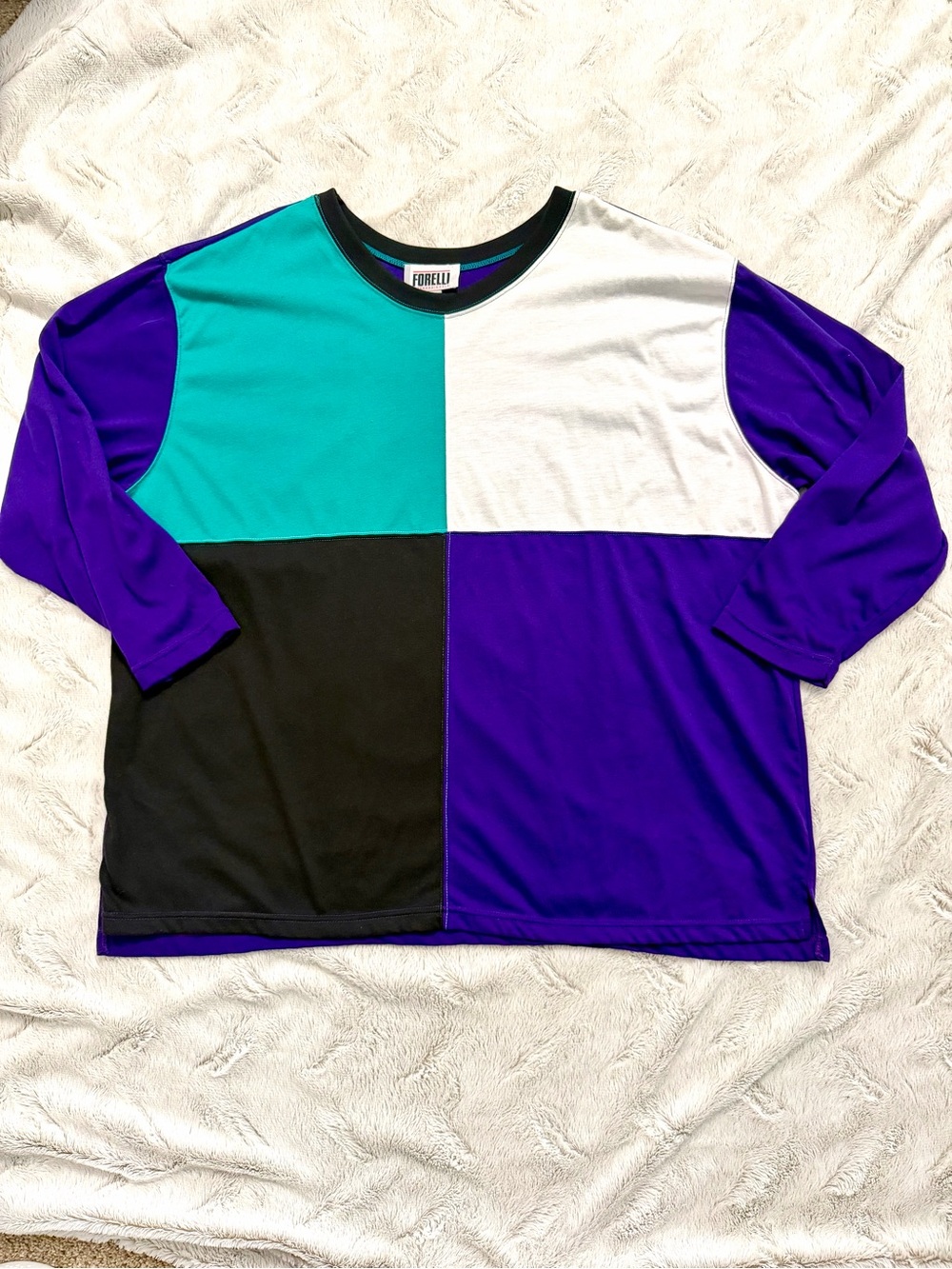 Vintage Forelli Colorblock Long Sleeve Shirt Plus Size 30/32 80s 90s Retro